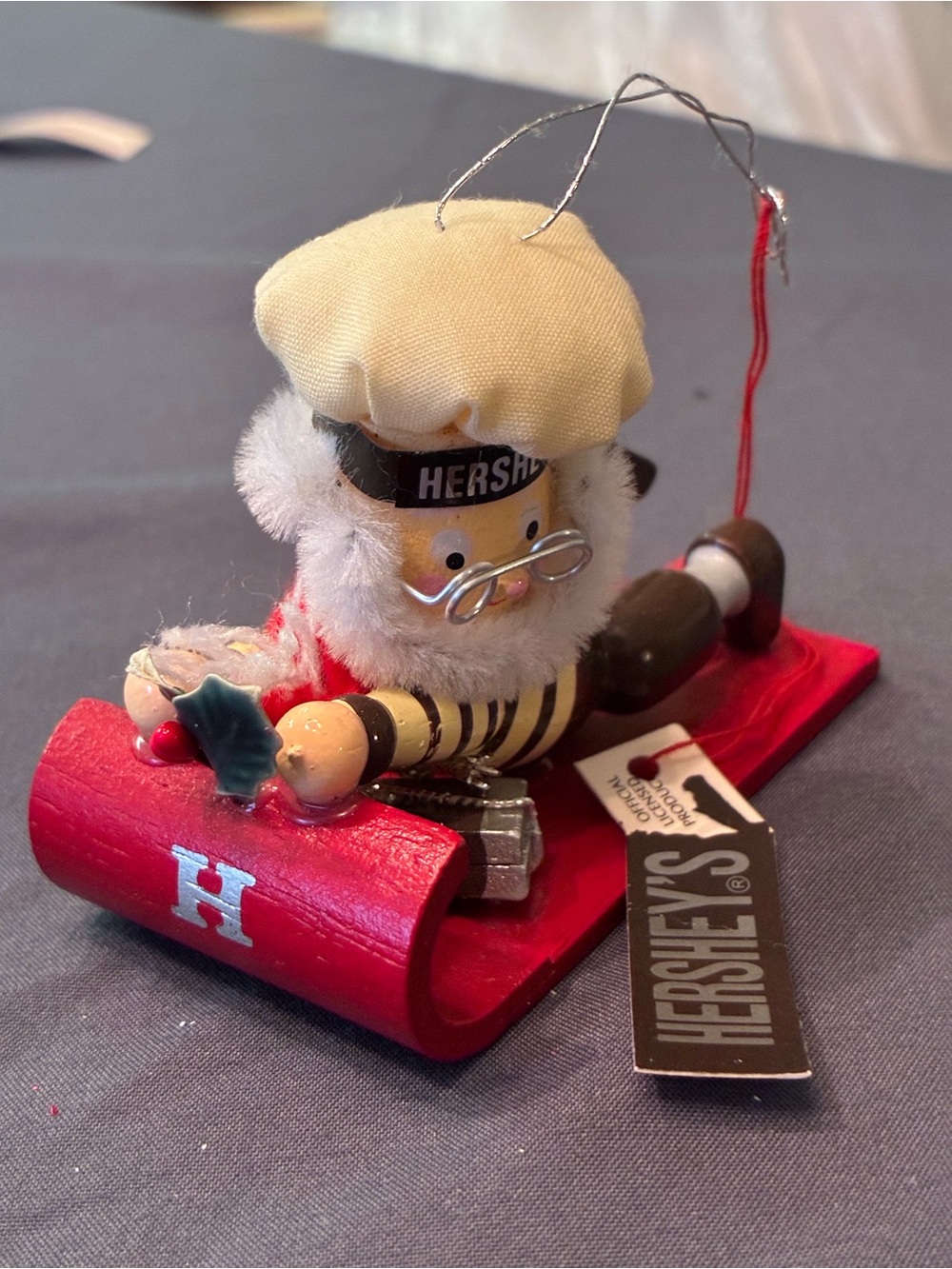 VTG Hershey Red Wooden Sled Chef Santa Holiday Ornament